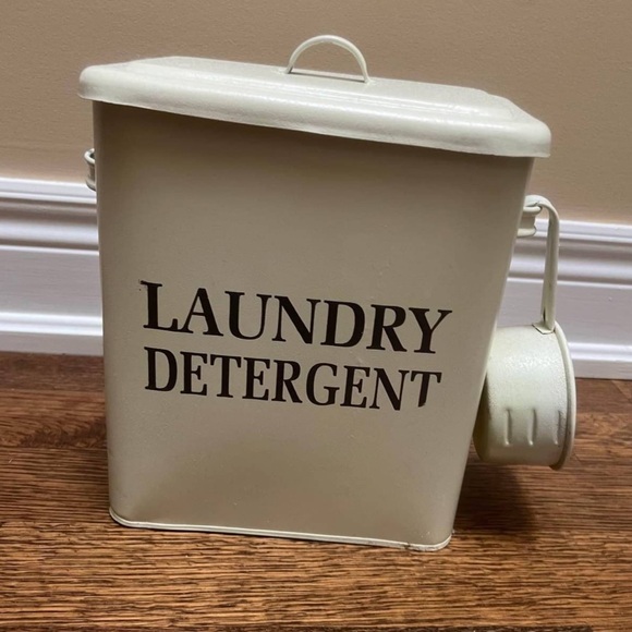 Vintage Style Laundry Detergent Container Scoop Powder Laundry Soap Tin Canister - Picture 2 of 8